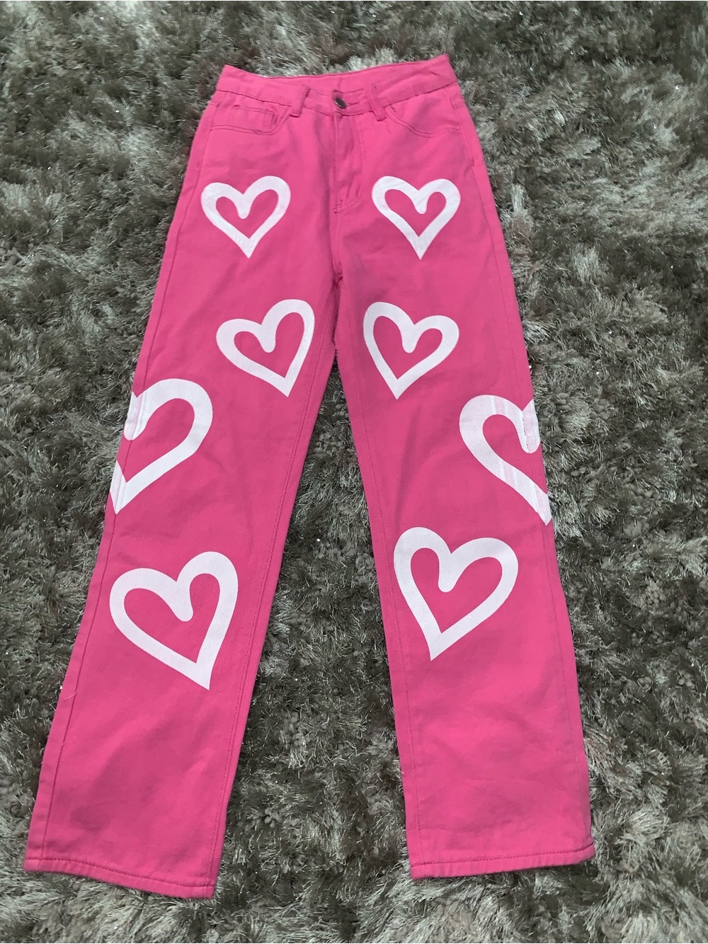 Girls' Pink Heart Print Straight Leg Pants